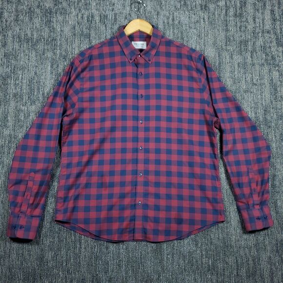 Twillory Shirt Mens XL Red Blue Plaid Button Up Untuckable Tailored Fit Cotton - Picture 2 of 13